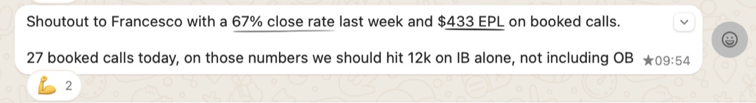 67% di close rate in una settimana e 433 $ per lead
